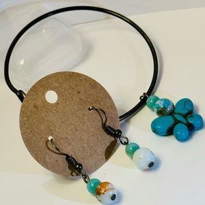 Handmade butterfly turquoise bracelet and earring set
